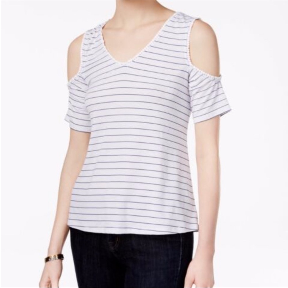 Maison Jules Cold Shoulder Striped Top